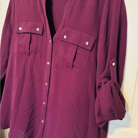 Calvin Klein Purple Relaxed Blouse with Mandarin Collar - Picture 2 of 8